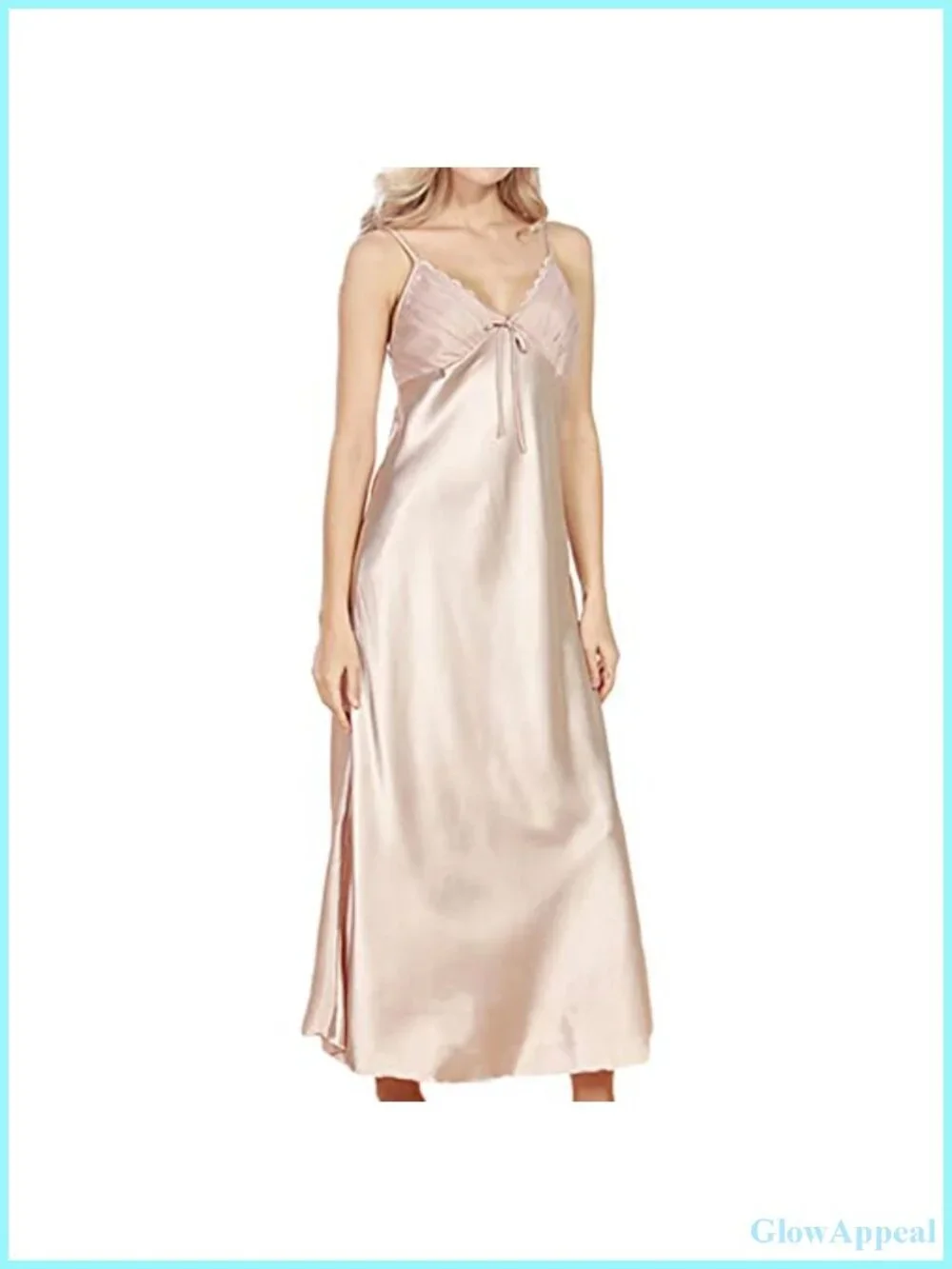 Satin Lace Trim Nightgown Adjustable Strap Sleepwear Silk